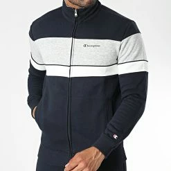 Ensemble Sweat Zippé Et Pantalon Jogging 218112 Bleu Marine Gris Chiné de Champion -Champion Soldes champion 331537 218112 BS501 20221010T145646 03