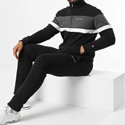 Ensemble Sweat Zippé Et Pantalon Jogging 218112 Noir Gris Anthracite Chiné de Champion