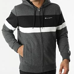 Ensemble Sweat Zippé Capuche et Pantalon Jogging 218113 Gris Anthracite Chiné Noir de Champion -Champion Soldes champion 331540 218113 EM501 20221013T155924 03