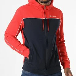 Sweat Zippé Capuche 217851 Bleu Marine Rouge de Champion -Champion Soldes champion 331821 217851 RS062 20220811T151914 03