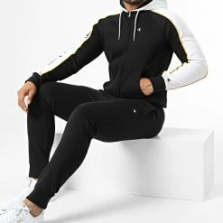 Ensemble Sweat Zippé Capuche Et Pantalon Jogging 218116 Noir Blanc de Champion