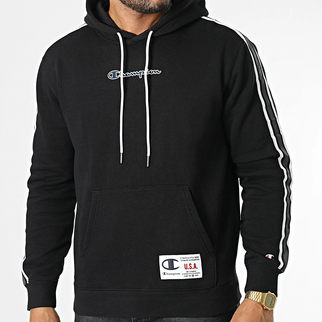 Sweat Capuche A Bandes 217842 Noir de Champion 3 Sweat Capuche A Bandes 217842 Noir de Champion