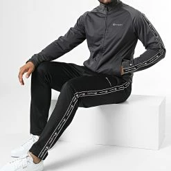 Ensemble De Survetement A Bandes 218098 Noir Gris de Champion