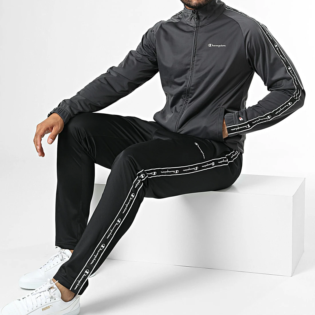 Ensemble De Survetement A Bandes 218098 Noir Gris de Champion 3 Ensemble De Survetement A Bandes 218098 Noir Gris de Champion