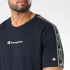 Tee Shirt A Bandes 217834 Bleu Marine de Champion -Champion Soldes champion 336900 217834 BS501 20220912T144929 02