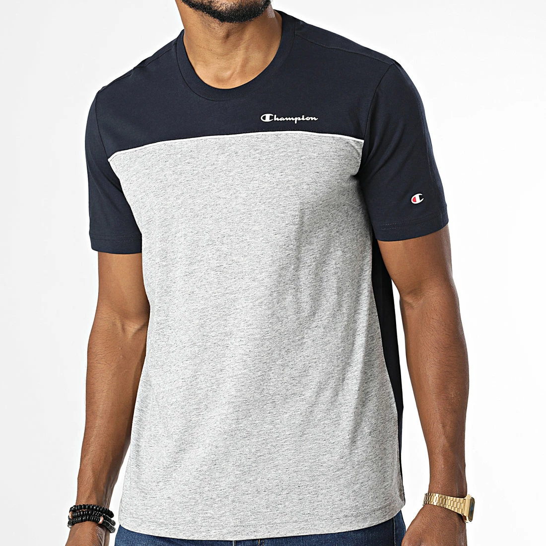 Tee Shirt 217855 Bleu Marine Gris Chiné de Champion 3 Tee Shirt 217855 Bleu Marine Gris Chiné de Champion