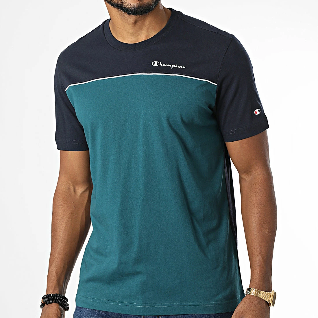 Tee Shirt 217855 Bleu Marine Vert de Champion 3 Tee Shirt 217855 Bleu Marine Vert de Champion