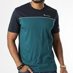 Tee Shirt 217855 Bleu Marine Vert de Champion 8 Tee Shirt 217855 Bleu Marine Vert de Champion -Champion Soldes champion 336906 217855 BS517 20220916T155623 03