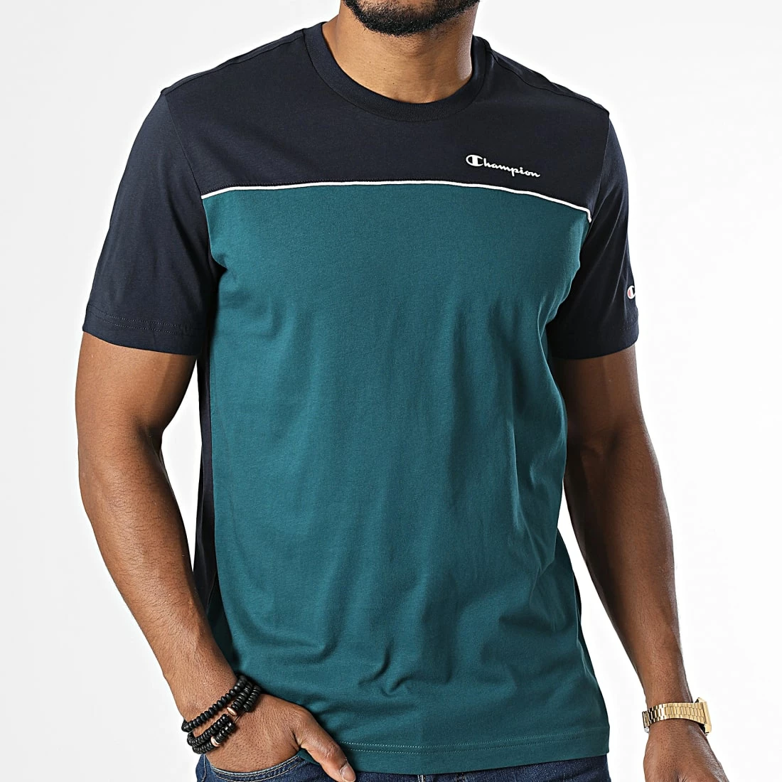Tee Shirt 217855 Bleu Marine Vert de Champion 5 Tee Shirt 217855 Bleu Marine Vert de Champion – Image 3