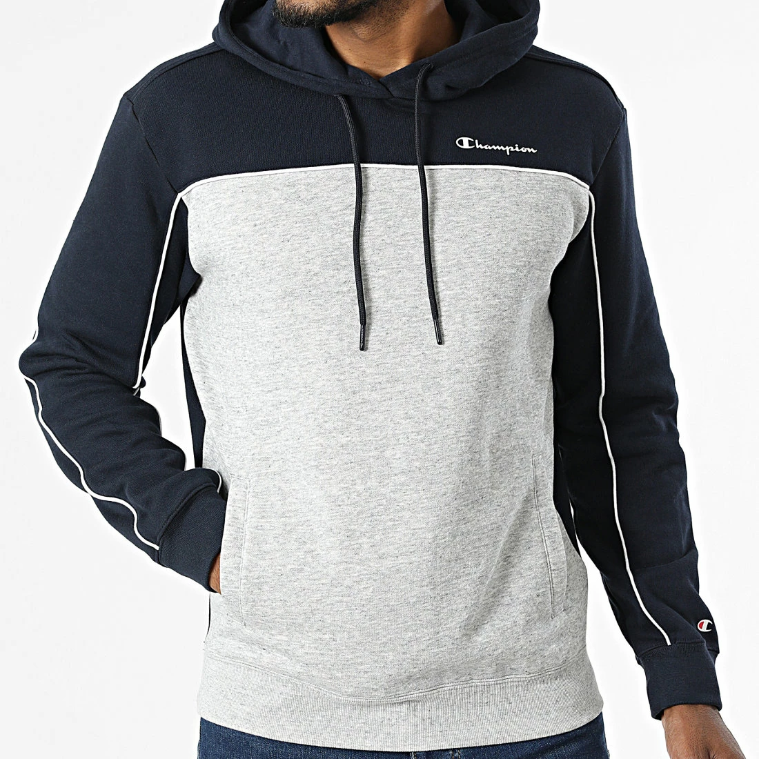 Sweat Capuche 217850 Gris Chiné Bleu Marine de Champion 5 Sweat Capuche 217850 Gris Chiné Bleu Marine de Champion – Image 3