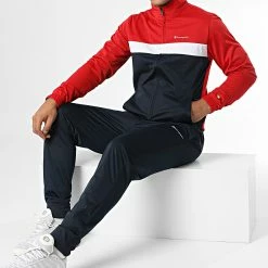 Ensemble Veste Et Pantalon Jogging 218099 Bleu Marine Rouge de Champion