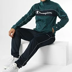 Ensemble Veste Et Pantalon Jogging 218100 Bleu Marine Vert de Champion