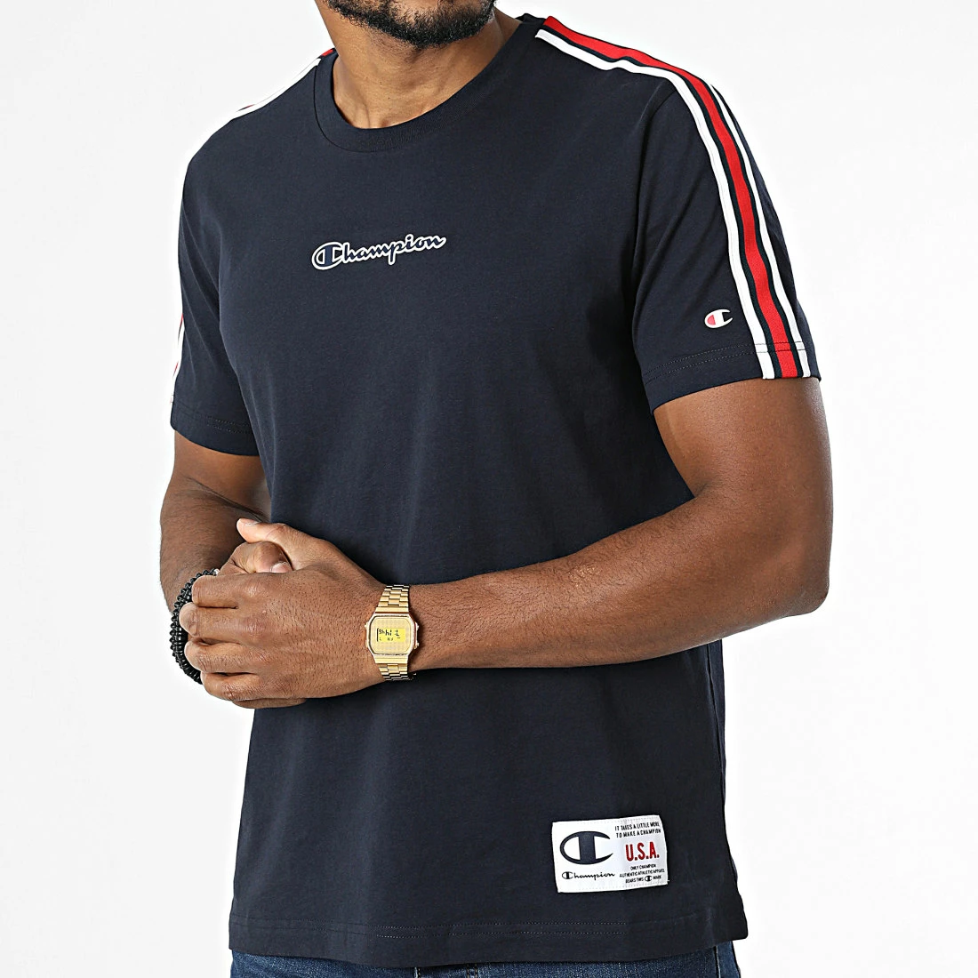 Tee Shirt A Bandes 217848 Bleu Marine de Champion 5 Tee Shirt A Bandes 217848 Bleu Marine de Champion – Image 3