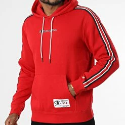 Sweat Capuche A Bandes 217842 Rouge de Champion -Champion Soldes champion 339332 217842 RS053 20221003T150641 03