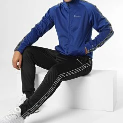 Ensemble De Survetement A Bandes 218098 Noir Bleu Roi de Champion