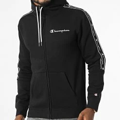 Sweat Zippé Capuche A Bandes 217832 Noir de Champion