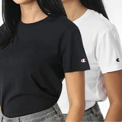 Lot De 2 Tee Shirts Femme 115423 Noir Blanc de Champion