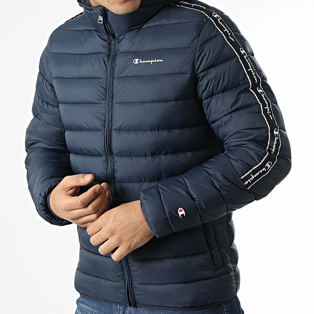 Doudoune Capuche A Bandes 218075 Bleu Marine de Champion 3 Doudoune Capuche A Bandes 218075 Bleu Marine de Champion